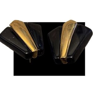Art Deco Vintage Napier Earrings: Faux Onyx & Black Lucite